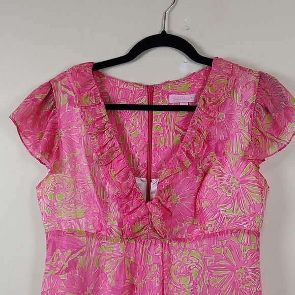 Lilly Pulitzer Silk Clare Dress Daiquiri Pin Secret Garden Print Size 6 - Picture 5 of 11